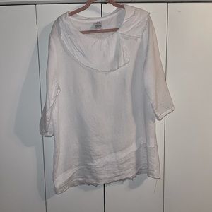 Match Point white linen blouse.